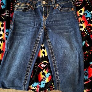 True Religion Women's Dark Blue Skinny Jeans with Contrast Stitching